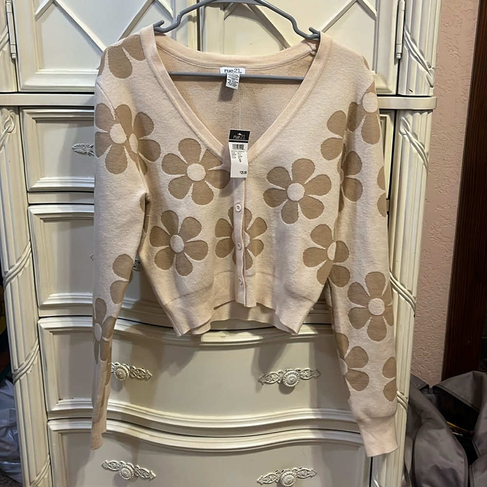 Beige and tan sweater, size small, originally from Rue 21.